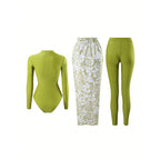 Damen langärmliger Badesuit mit floralem Wickelrock R&B