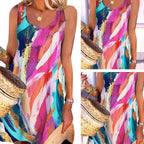 Damen Maxikleid mit buntem abstraktem Muster und eleganter A-Linie R&B