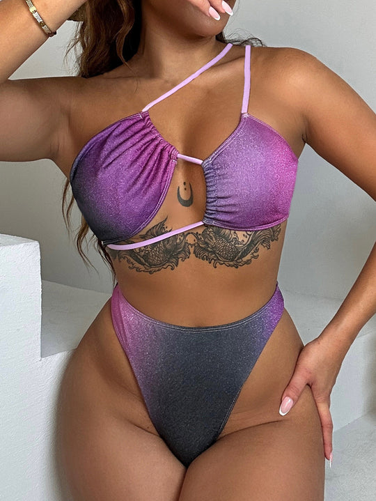 Damen Bikini mit asymmetrischem Design und Raffungen R&B