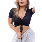 Damen Crop-Top mit modischem Raffungselement und Kordelzug R&B