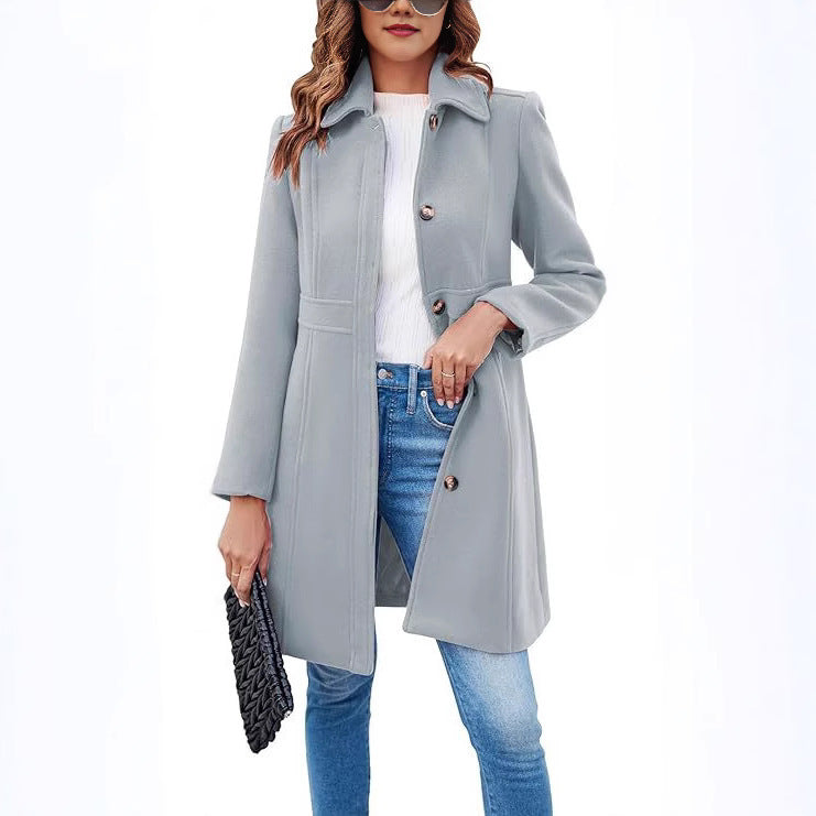 Damen klassischer Wollmantel mit modischem Schnitt und funktionalen Details R&B