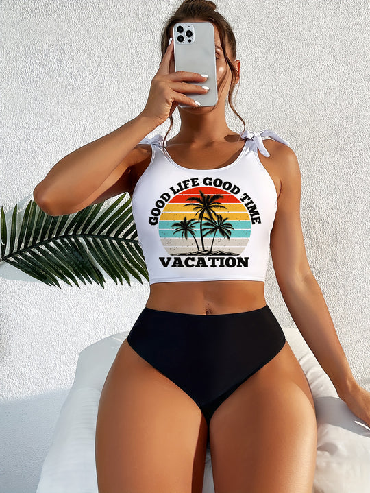 Damen Bikini-Set mit grafischem Motiv und hohem Beinausschnitt R&B