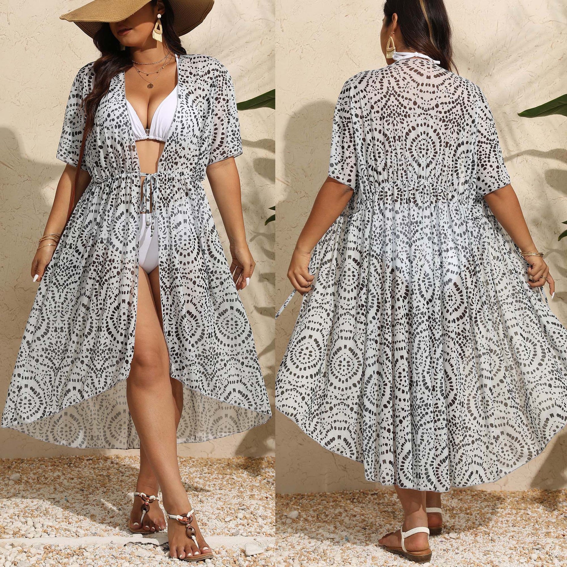Damen transparenter Kaftan mit floralem Muster R&B
