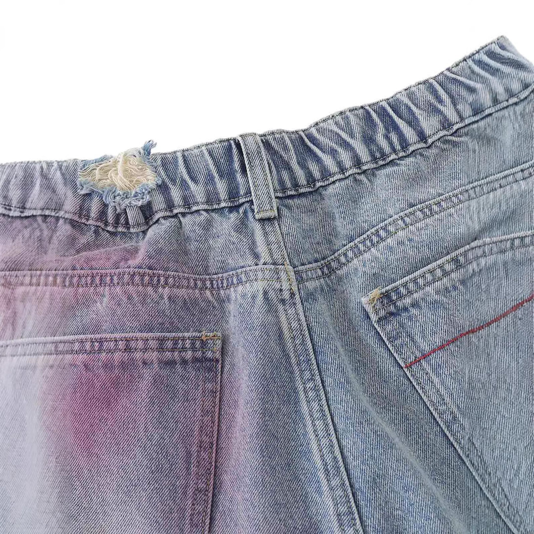 Damen Trendige Denim-Shorts mit einzigartigen Graffiti- und Destroyed-Details R&B