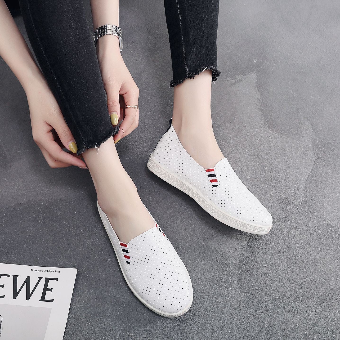 Damen komfortable Slip-On Schuhe mit perforiertem Obermaterial