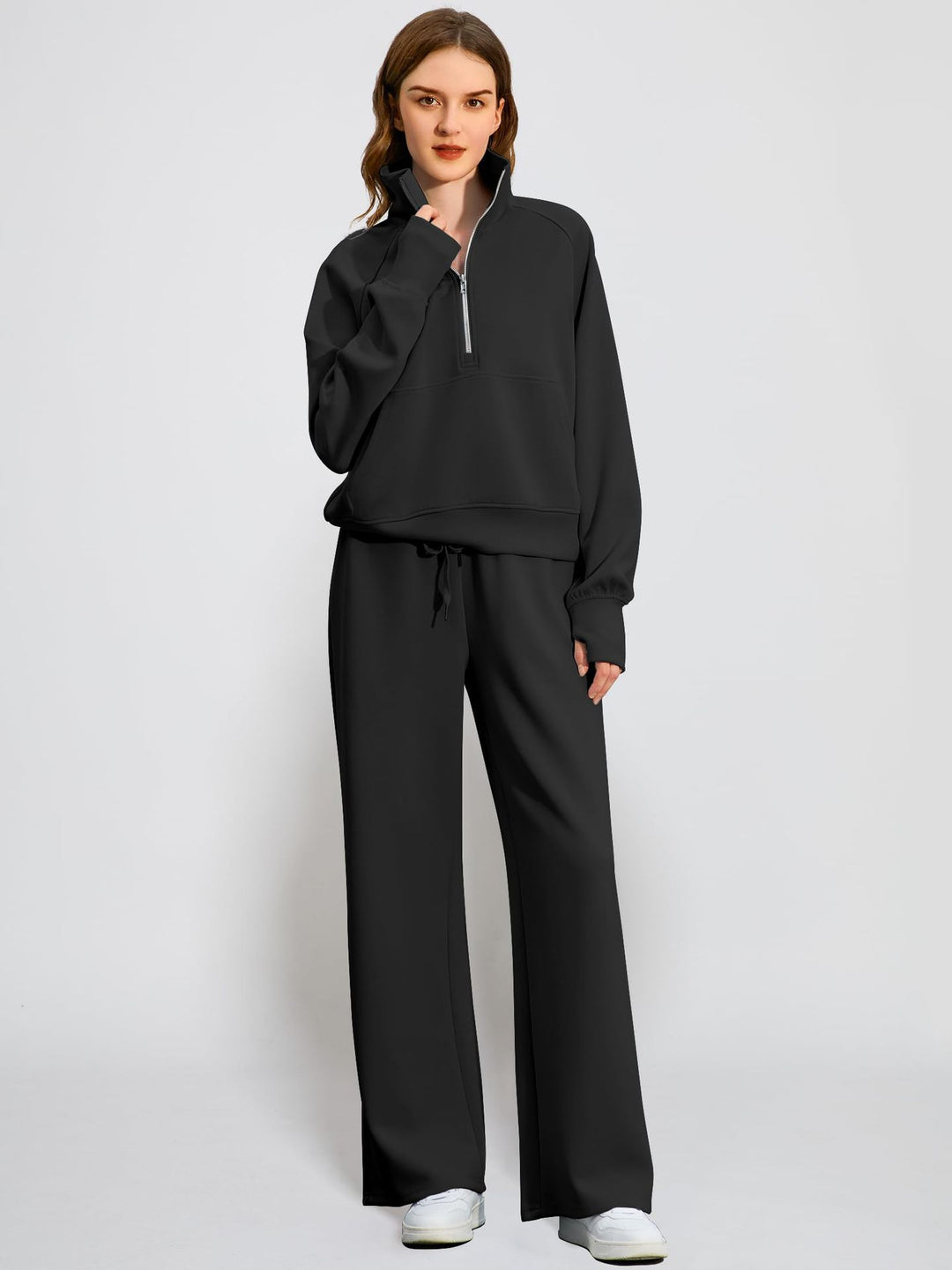 Damen Sportives Set mit Stehkragen und weitem Beinschnitt R&B