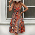 Damen Maxikleid mit elegantem Patchwork-Muster und hohem Schlitz R&B
