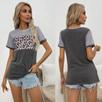 Damen modisches T-Shirt mit Leopardenmuster und gestreiften Ärmeln