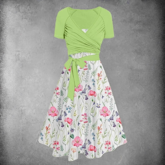 Damen Wickelkleid mit floralem Print und Taillengürtel R&B