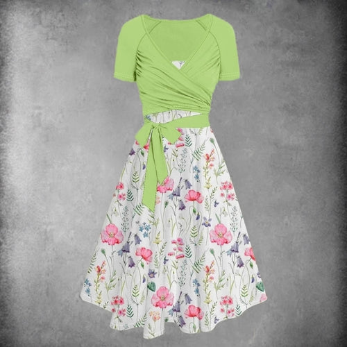 Damen Wickelkleid mit floralem Print und Taillengürtel R&B