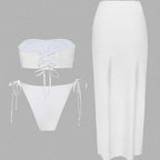 Damen Bikini-Set mit elegantem Bandeau-Oberteil und verspieltem Maxirock R&B