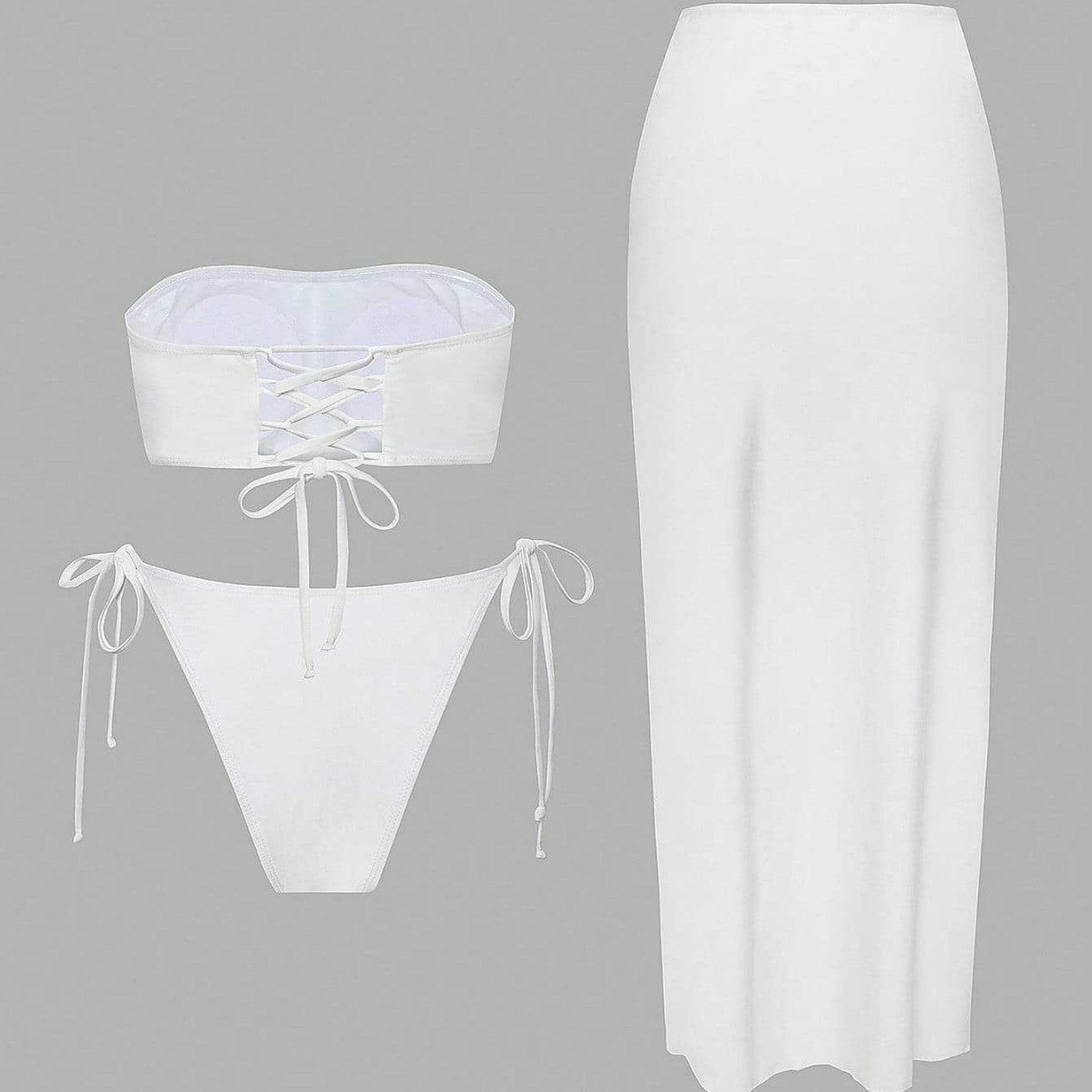 Damen Bikini-Set mit elegantem Bandeau-Oberteil und verspieltem Maxirock R&B