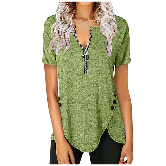 Damen Kurzarmshirt mit asymmetrischem Saum und Reißverschluss R&B