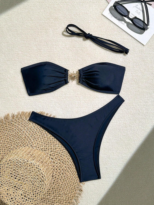 Damen Bandeau-Bikini mit dekorativem Schmuckdetail R&B