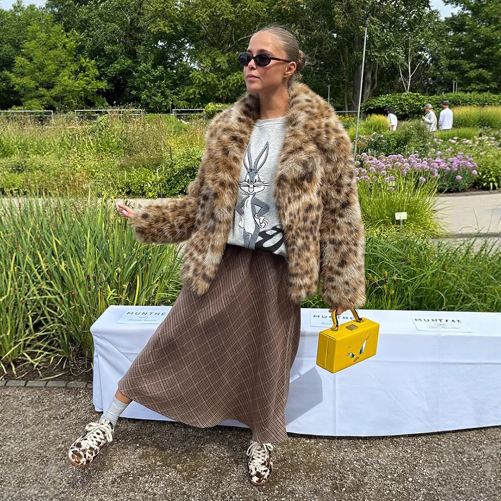 Damen künstlicher Pelzmantel im Leopardenmuster R&B
