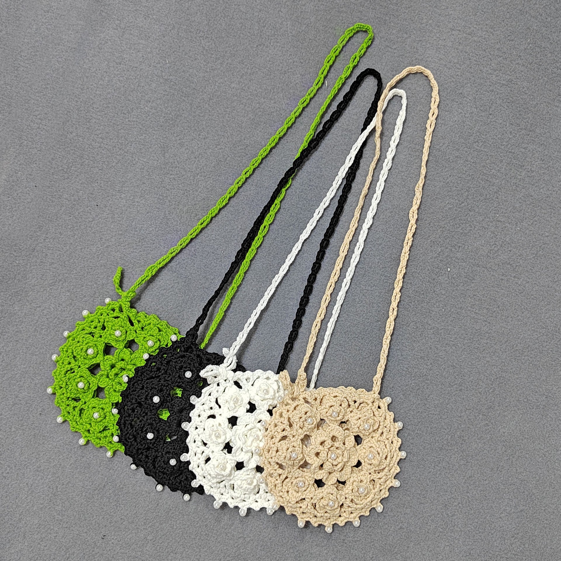 Damen handgefertigte Häkel-Handtasche mit Perlenschmuck R&B