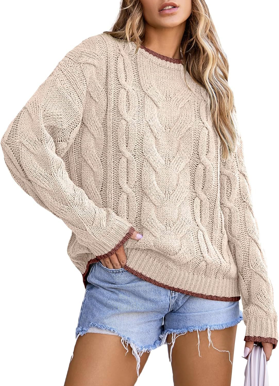 Damen Strickpullover mit grobem Zopfmuster R&B