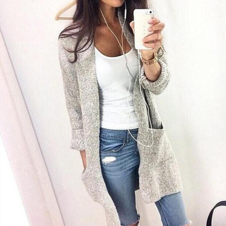 Damen Langstrickjacke mit offenen Ärmeln und praktischen Taschen R&B