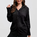 Damen lässige Strickjacke mit Kapuze und Knopfverschluss R&B