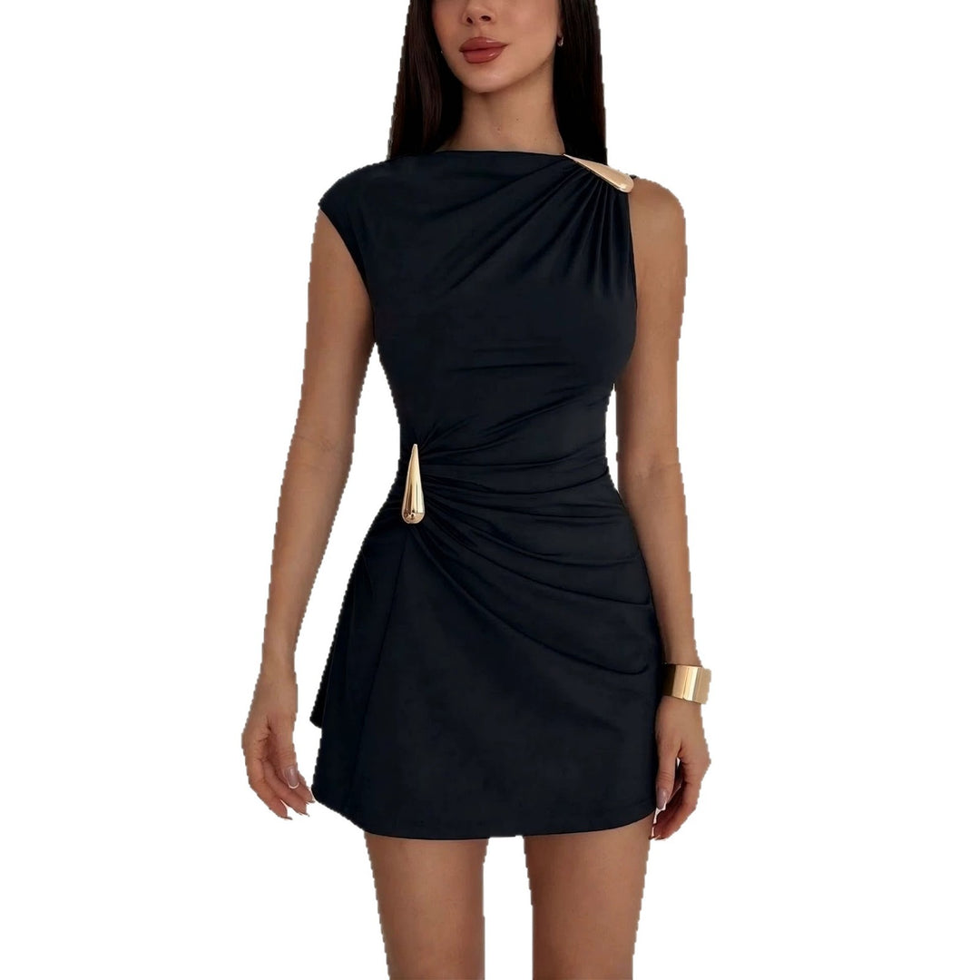 Damen nan tailliertes Ein-Schulter-Minikleid mit seitlicher Raffungs-Applikation und dekorativen Ringschließen R&B