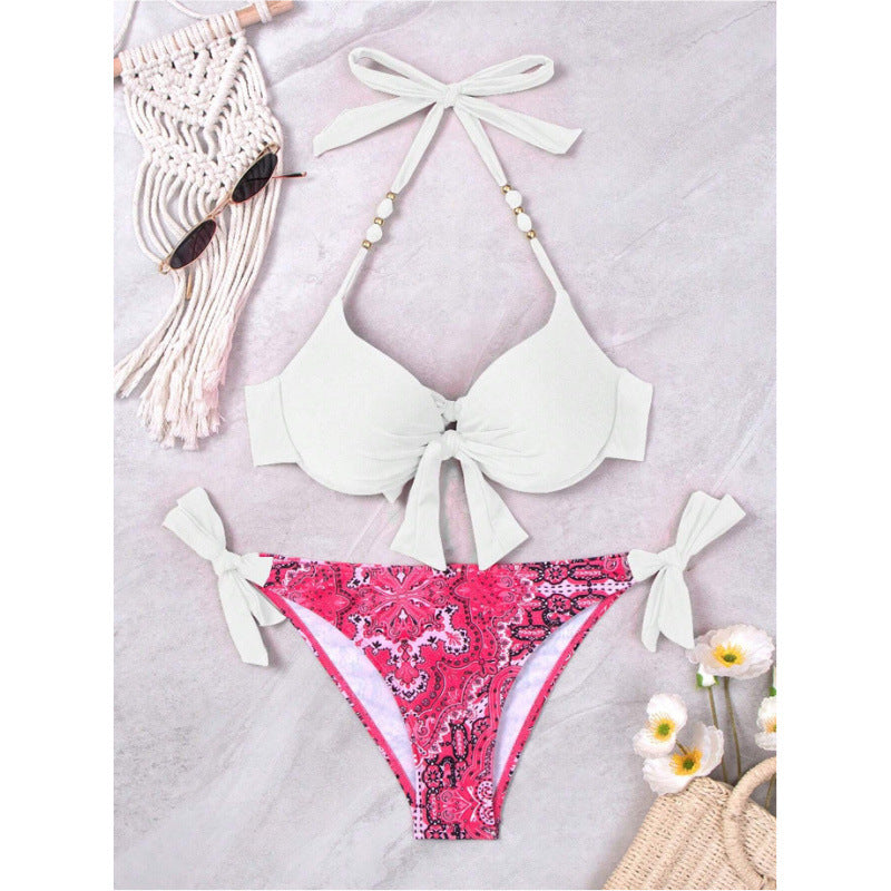 Damen Bikini-Set mit modischen Bindebändern und herausgearbeitetem Muster R&B