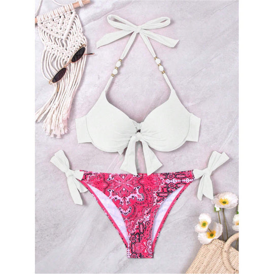 Damen Bikini-Set mit modischen Bindebändern und herausgearbeitetem Muster R&B