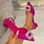 Damen Slingback-Ballerinas mit funkelnden Schmuckapplikationen und elegantem Blockabsatz R&B