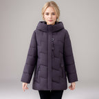 Damen modische gesteppte Winterjacke mit Kapuze und großen Taschen