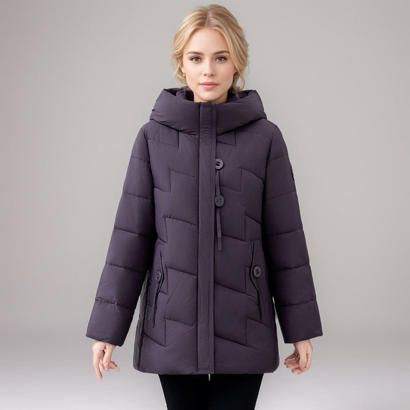 Damen modische gesteppte Winterjacke mit Kapuze und großen Taschen