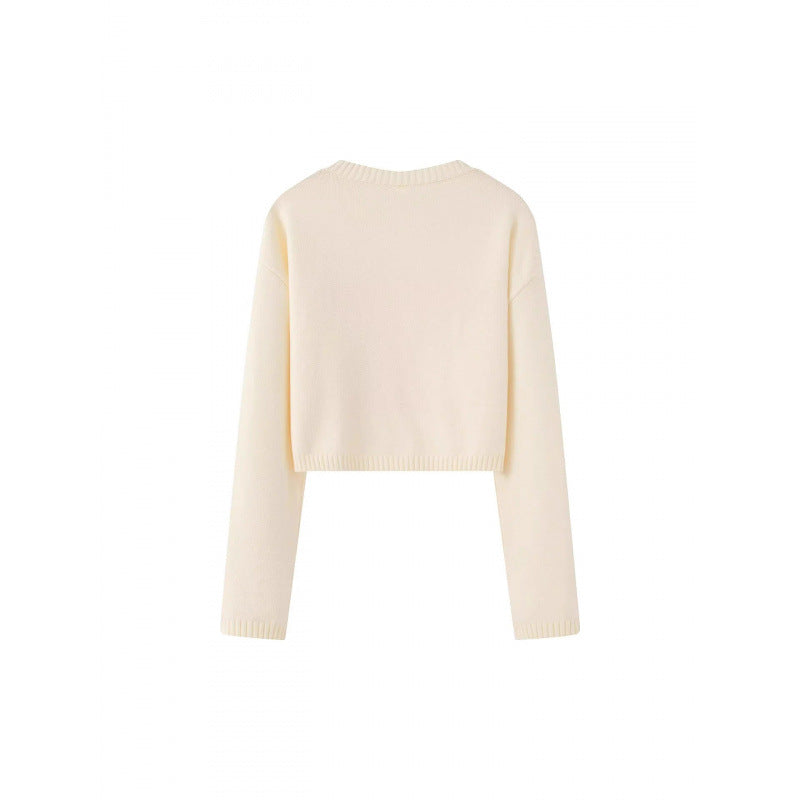 Damen Cropped Pullover mit verspieltem Schleifenmotiv R&B