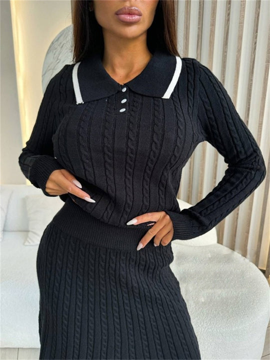 Damen Strickkleid mit hochgeschlossenem Kragen und Knopfleiste R&B