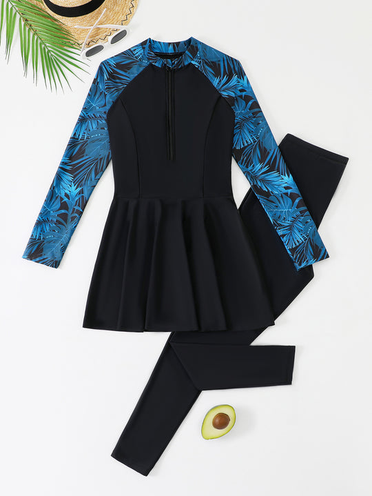 Damen Modischer Schwimmanzug mit Rock und langem Arm R&B