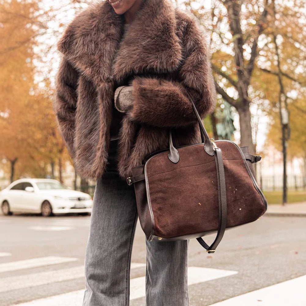Damen Eleganter Kunstpelzmantel mit voluminösem Kragen R&B