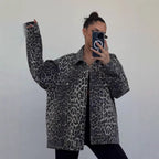 Damen Oversized Jeansjacke mit setzen Leo-Muster R&B
