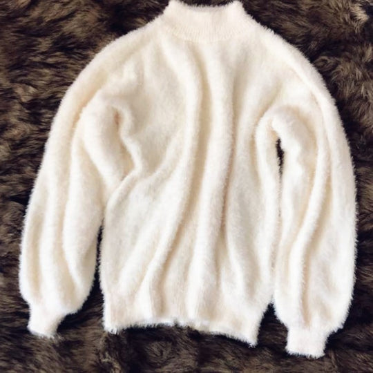 Damen Flauscher Rollkragenpullover mit Puffärmeln und strukturiertem Design R&B