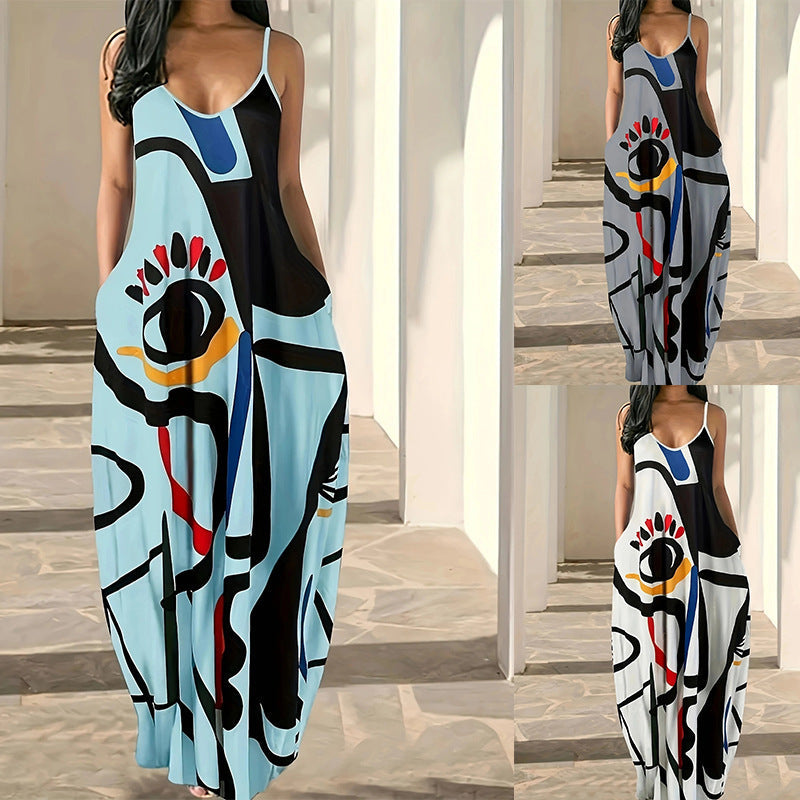 Damen Elegantes Maxikleid mit modernem abstraktem Print und fließendem Schnitt R&B