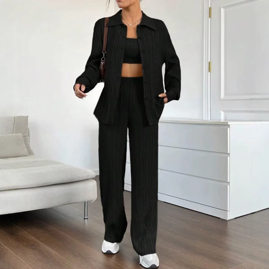 Damen Elegantes Set aus gestreifter Bluse und lockerer Hose R&B
