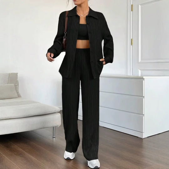 Damen Elegantes Set aus gestreifter Bluse und lockerer Hose R&B