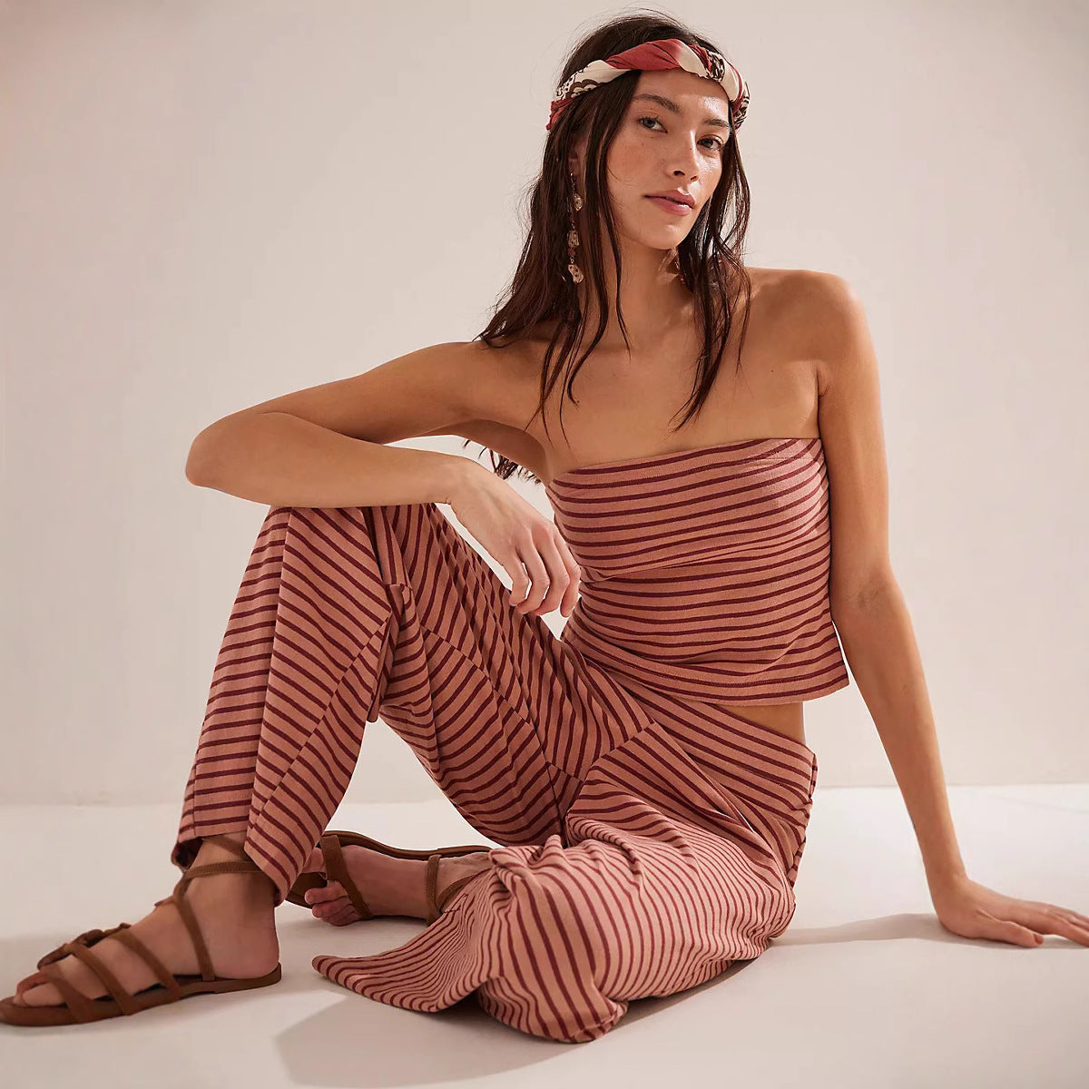 Damen lässiges Oberteil und weite Palazzo-Hose Set R&B