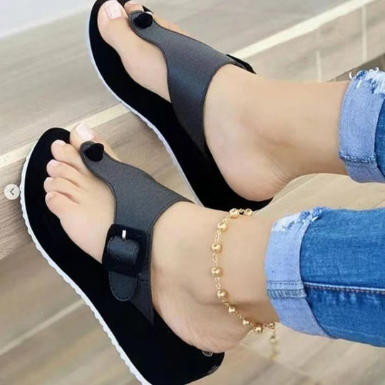Damen Komfortable Wedge-Pantoletten mit dekorativem Schnallen-Detail R&B