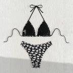 Damen Triangel-Bikini mit fröhlichem Palmenmuster und hohem Beinausschnitt R&B