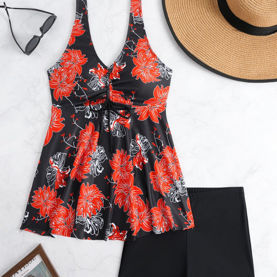 Damen Tankini mit floralem Wickeldesign und bequemen Shorts R&B