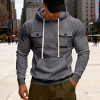 Herren nan urbaner Kapuzenpullover mit Brustklappen, Kängurutasche und athletischem Schnitt R&B