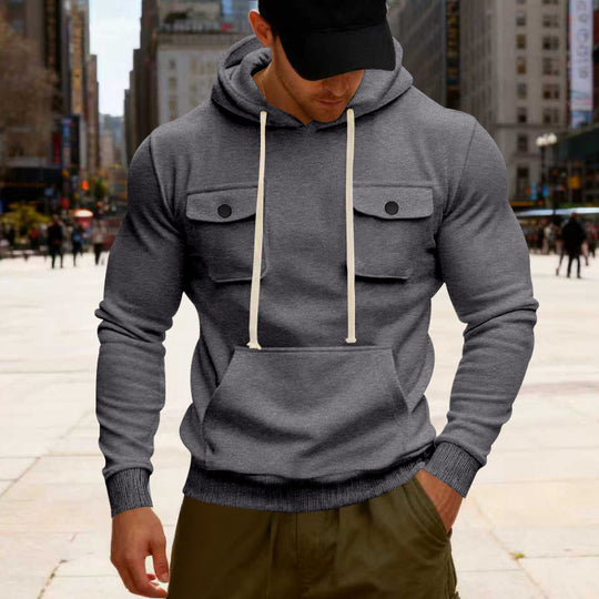 Herren nan urbaner Kapuzenpullover mit Brustklappen, Kängurutasche und athletischem Schnitt R&B