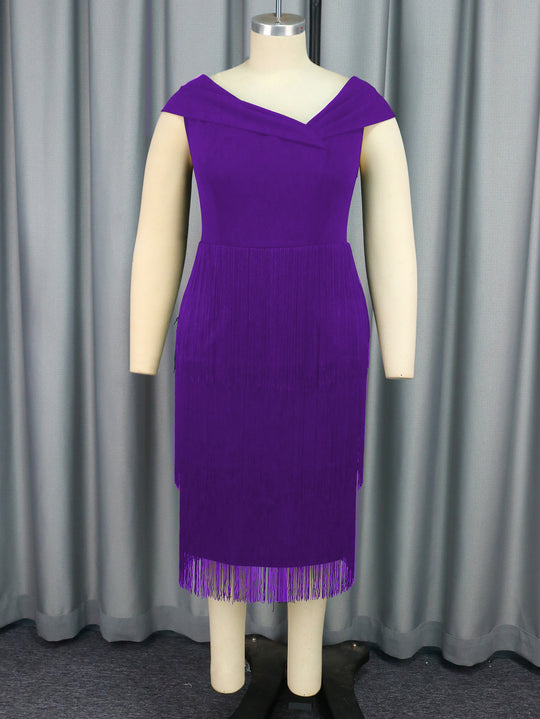 Damen Glamouröses Fransen-Kleid mit elegantem V-Ausschnitt R&B