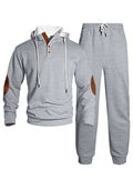 Herren nan Waffelstruktur Henley-Kapuzen-Set mit Holzknopfleiste Ellbogen-Patches und konischer Jogginghose R&B