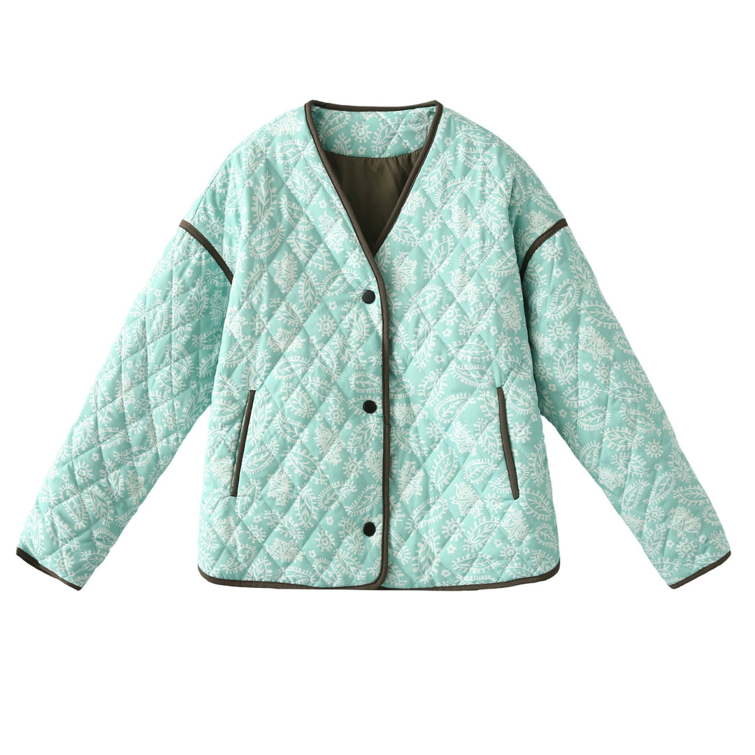 Damen gesteppte Herbstjacke mit einzigartigem floralen Muster und praktischen Taschen R&B