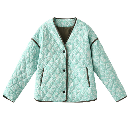 Damen gesteppte Herbstjacke mit einzigartigem floralen Muster und praktischen Taschen R&B