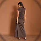 Damen Elegantes Wickelkleid mit tiefem V-Ausschnitt und hoher Schlitz R&B