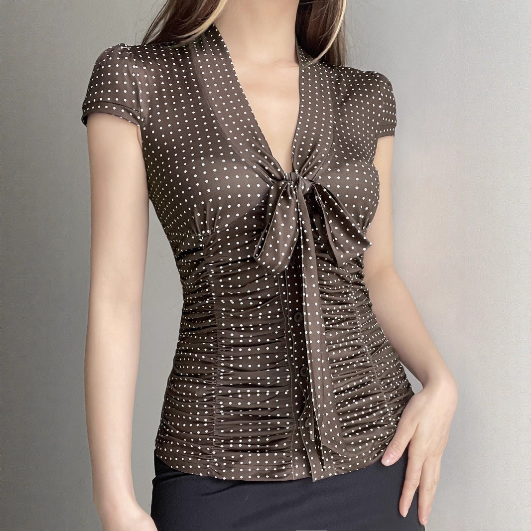 Damen feminines Blusenshirt mit Raffung und Schleifen-Detail R&B